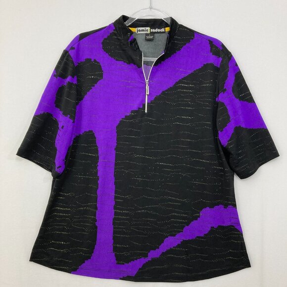 Jamie Sadock size Large Purple Black Abstract Quarter Zip Active Top Golf - Picture 1 of 8